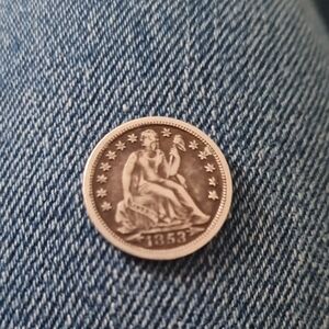 1853 Seated Liberty Dime Coin Antique with Stars Design